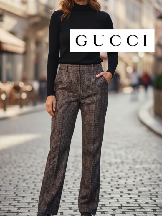 Gucci Pants - GUCCI brown herringbone plaid wool pant, 38/XS, GD1201